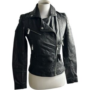 Barney's Originals Clara Real Sheep Leather Moto Black Jacket Size 6 NWT NEW